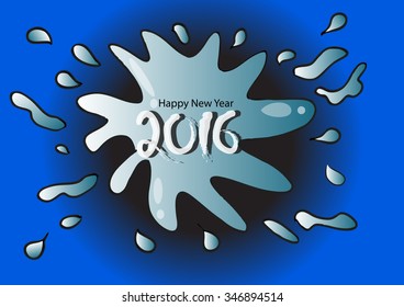 Happy new year 2016 Text Design with splash water. vector illustration