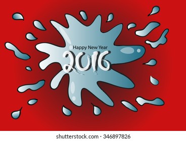Happy new year 2016 Text Design with splash water. Vector illustration