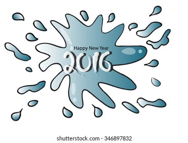 Happy new year 2016 Text Design with splash water. Vector illustration