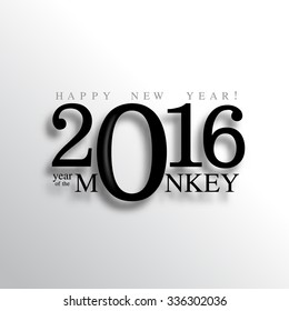 happy new year, 2016 typography background design, year of the monkey