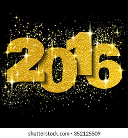 Happy new year 2016 typography with glitter dust and digitally made golden texture effect. Vector illustration.