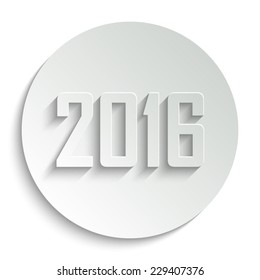 Happy new year 2016 - vector icon with shadow on a round button