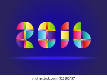 Happy New Year 2016. Vector Abstract Design Colorful Numbers on Blue Background
