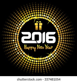 Happy New Year 2016, Vector - Happy New Year and Merry Christmas 2016 - gold disco lights frame