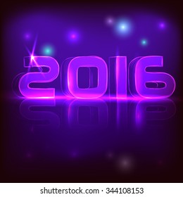 Happy New Year 2016 - vector Background. Black vector background illustration with glowing, sparkling stars and neon light