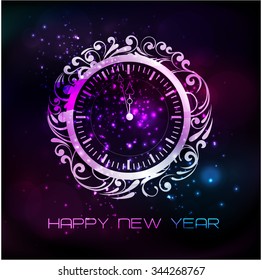 happy new year 2016 - Vector shiny New Year Clock in dark n beautiful background