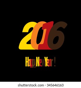 happy new year 2016 vector design icon in red yellow orange colors on black background