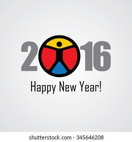 happy new year 2016 vector design icon with a person. this vector graphic has a man with new year resolution of fitness and exercise