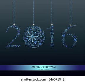 Happy New Year 2016 - vector Background. Elegant black vector background illustration with glowing, sparkling stars and Christmas Balls