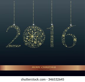 Happy New Year 2016 - vector Background. Elegant black vector background illustration with glowing, sparkling stars and Christmas Balls