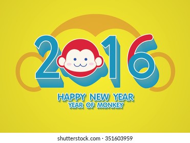 Happy New Year 2016. Vector illustration happiness monkey zodiac card
