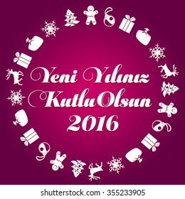Happy New Year 2016 Vector (Turkish Speak: Yeni yiliniz kutlu olsun)