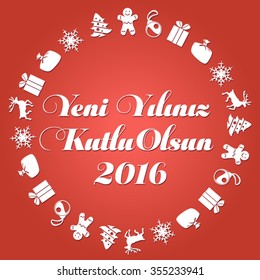 Happy New Year 2016 Vector (Turkish Speak: Yeni yiliniz kutlu olsun)
