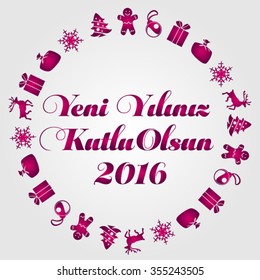 Happy New Year 2016 Vector (Turkish Speak: Yeni y?l?n?z kutlu olsun)