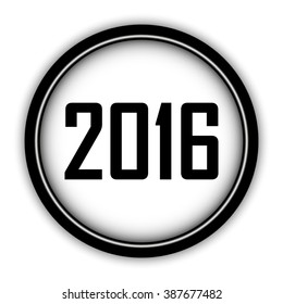 Happy new year 2016 - vector icon; round  button with shadow