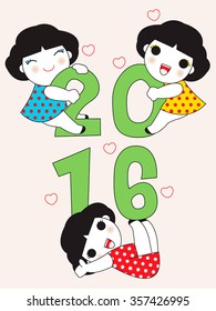 Happy New Year 2016 Vertical Card Character illustraton