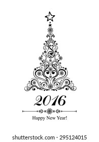 Happy new year 2016! Vintage card. Celebration background with Christmas tree and place for your text. Vector Illustration 