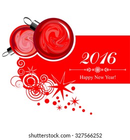 Happy new year 2016.  Vintage card with Christmas ball.   Vector Illustration