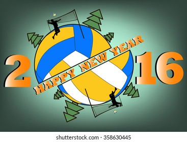 happy new year 2016 and Volleyball with Christmas trees
