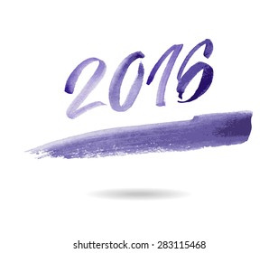 Happy new year 2016. Watercolor vector illustration. Inscription 2016