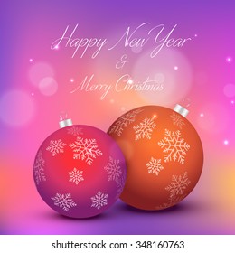 happy new year 2016 white text with christmas ball and abstract pink gradient background  design