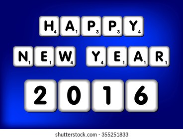 Happy New Year 2016, white and blue