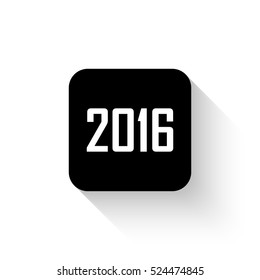 Happy new year 2016 - white vector  icon with shadow