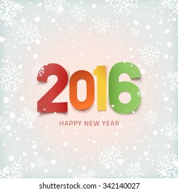 Happy New Year 2016. Winter background with snow and snowflakes.