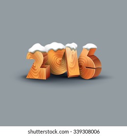 Happy New Year 2016, Wooden numbers with snow cap, poster for the calendar