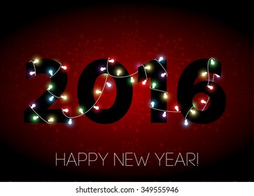 Happy new year 2016. 2016 wrapped Christmas garland glowing. Vector illustration.