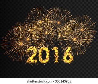 Happy new year 2016 written with Sparkle fireworks isolated on black