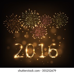 Happy new year 2016 written with Sparkle firework - flash light happy new year - beautiful  firework - happy new year and beautiful firework - happy new year