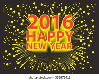 Happy New Year with 2016 zoom yellow on black background vector illustration.