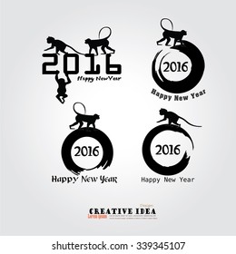 Happy new year 2016.Happy new year greeting with monkey and number 2016 . Vector illustration.