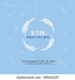 Happy new year 2016.Happy new year greeting with feather frame and number 2016 . Vector illustration.