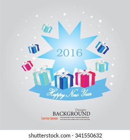 Happy new year 2016.Happy new year greeting with gift box . Vector illustration.