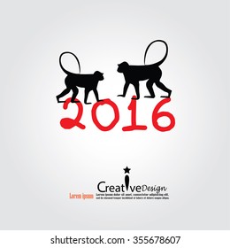 Happy new year 2016.Happy new year greeting with monkey and number 2016 . Vector illustration.