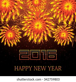 Happy New Year 2016.Vector Illustration of Fireworks