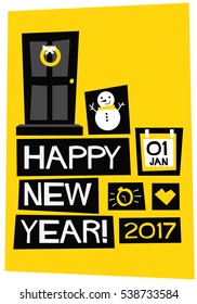 Happy New Year 2017 01 January (Flat Style Vector Illustration Poster Design)