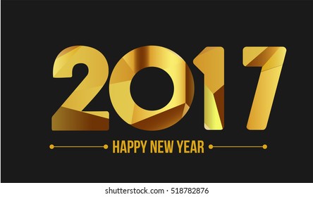 Happy new year 2017. Year 2016 vector design element. Low poly illustration. Gold design. Merry Chrstmas Background for dinner invitations, festive posters,promotional depliant, greetings cards.