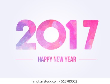 Happy new year 2017. Year 2016 vector design element. Watercolor illustration. Merry Chrstmas Background for dinner invitations, festive posters,promotional depliant, greetings cards.
