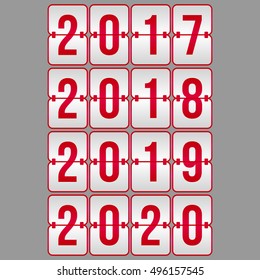 Happy New Year 2017 2018 2019 2020, Scoreboard red and grey gradient vector symbols set