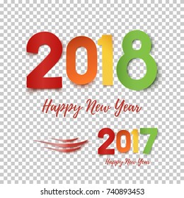 Happy New Year 2017- 2018 template for poster, brochure, greeting card or fleyr. Colorful design on transparent background. Vector illustration.