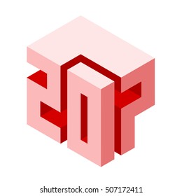 Happy new year 2017. 3d concept. Vector illustration. Isometric style