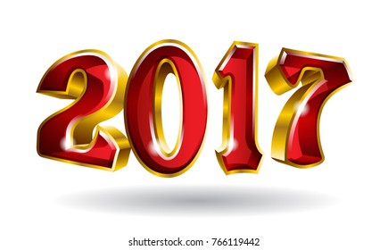 Happy New Year 2017 3D like vector gold text design with black background