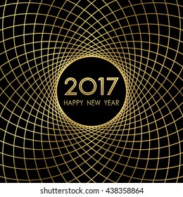 Happy new year 2017 with abstract golden curve lines pattern on dark background (vector)