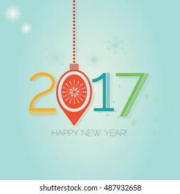 Happy New Year 2017 - Abstract hanging Christmas ornament on blue gradient background