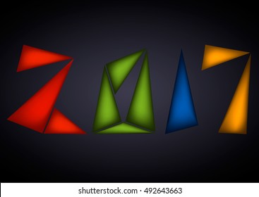 Happy New Year 2017. Abstract color pattern of triangles. Vector.