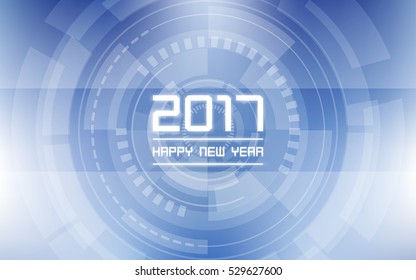 Happy new year 2017 in abstract technology circles on blue color background (vector)