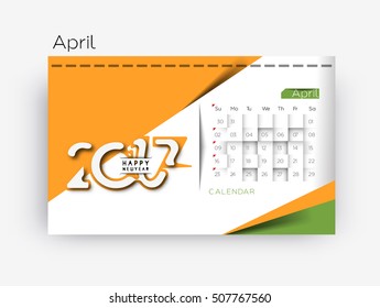 Happy new year 2017 April Calendar - New Year Holiday design elements for holiday cards, calendar banner poster for decorations, Vector Illustration Background.